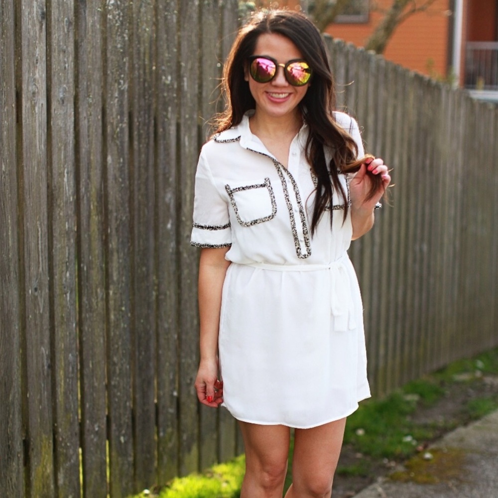 👗 White shirt dress with tweed trim!!